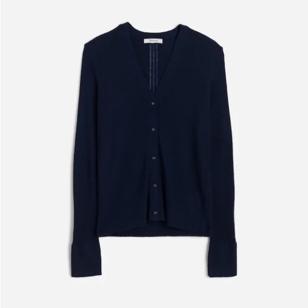 Madewell Merino Wool Silk Blend Cardigan Navy Blue Button Front Size M - Picture 2 of 11